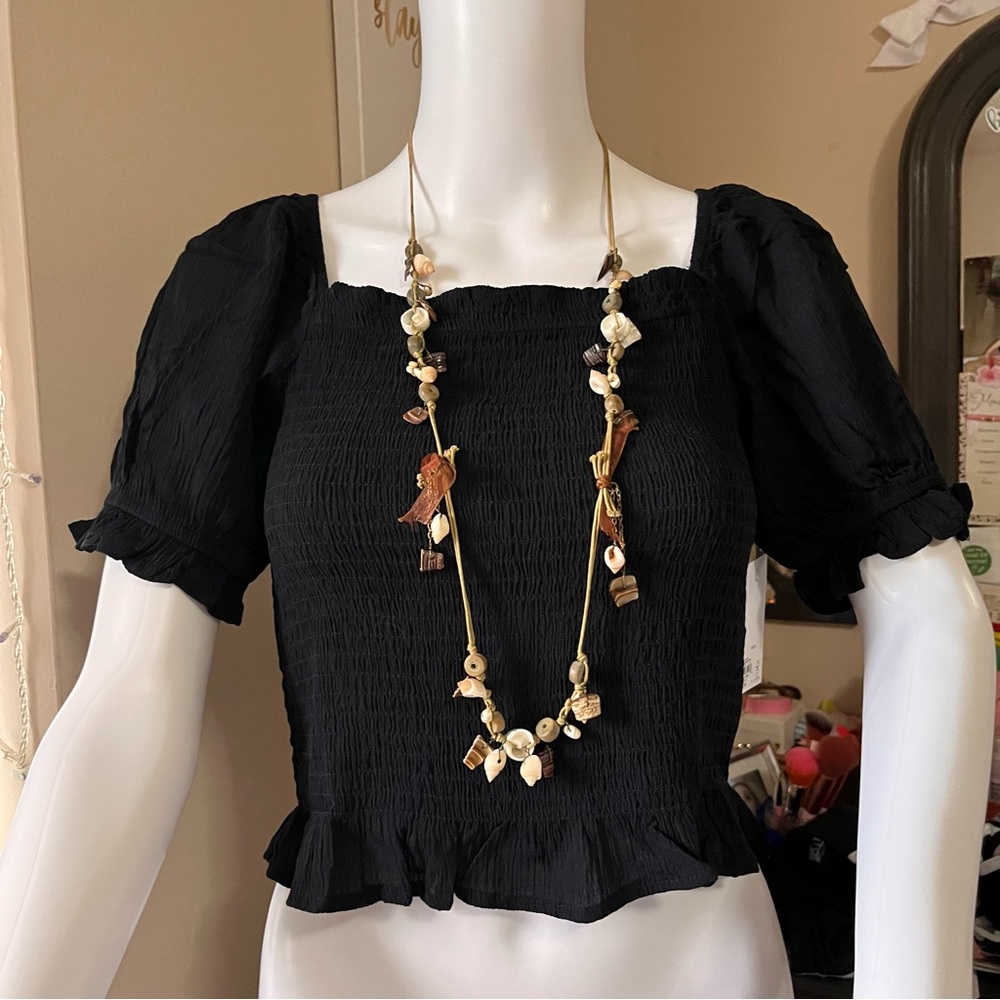 SO brand black smocked puff sleeve top size M